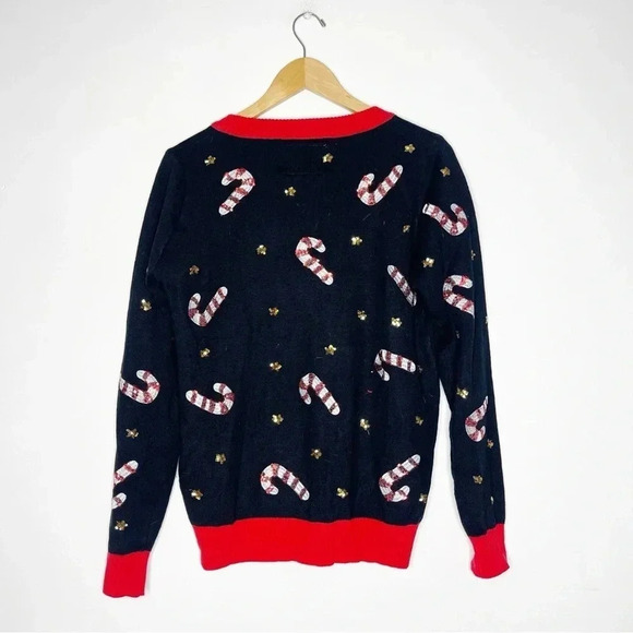 Tipsy Elves Sequin V-Neck Long Sleeve Sweater Candy Cane Lane Size Medium - Picture 7 of 7